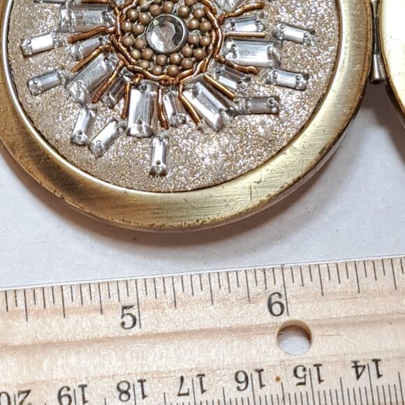 Vintage fossil women's makeup compact powder gold silver - Picture 2 of 3